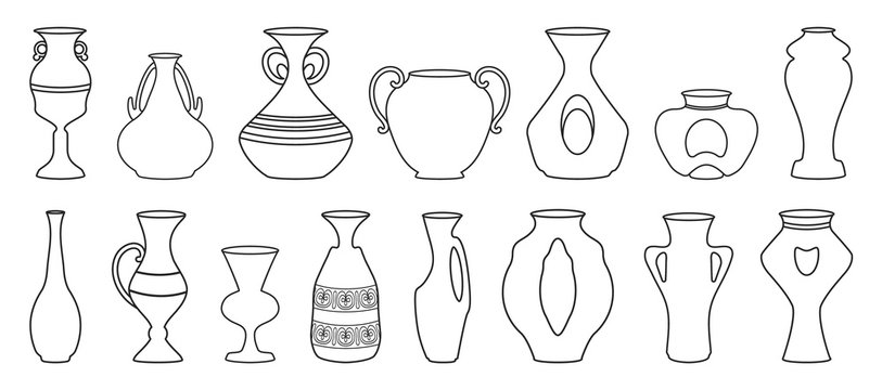 Vase for flower outline vector illustration on white background . Pottery vase set icon.Vector illustration set icon ceramic pot and jug.