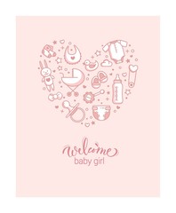 Baby Shower Invitation Template. Baby Arrival Cartoon Vector Illustration