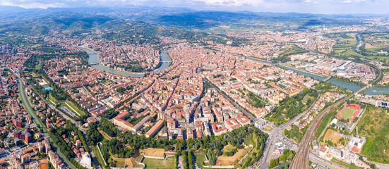Verona, Italy. Panorama of the historical part of Verona from the air.