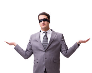 Blindfolded businessman isolated on white