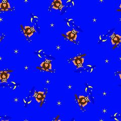 Seamlees pattern with wild owl, night
