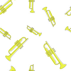 Seamless pattern with trumpet instrument, musicla instruments, wallpaper