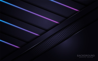 Modern navy tech abstract graphic design with blue and purple neon laser lines. Futuristic background.