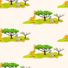 Seamless pattern with wild animals, animals in savannah