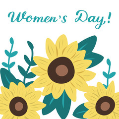 International Women's Day banner. 8 March card with flowers. Vector flat illustration.