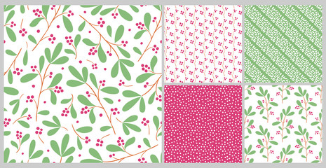 Set of vector seamless patterns with floral patterns.