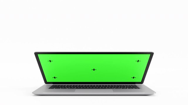 Laptop with green screen. Computer mockup isolated on white background.  3d render.
