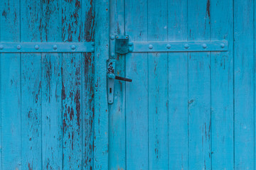 Blue Painted Old Wooden Garage Gate