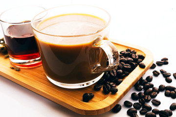 Hot coffee and hot tea on a white background