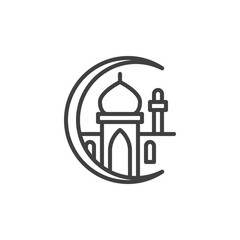 Islamic Mosque line icon. linear style sign for mobile concept and web design. Islamic moon and mosque outline vector icon. Ramadan Kareem symbol, logo illustration. Vector graphics