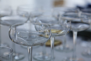 lots of luxurious champagne glasses and blurred background