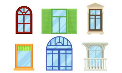 Framed Glass Windows View from Outside Vector Set
