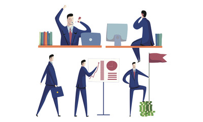 Professional Office Employee Talking By Phone and Achieving Great Results Vector Illustrations Set