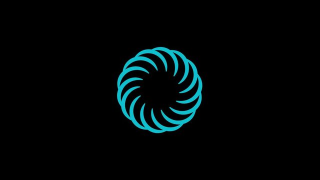 Spiral-shaped graphic object that rotates clockwise in the center, varying in size, on a background with a hypnotic, psychedelic and stroboscopic effect.