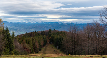 view from Maly Javorovy hill in late autumn Moravskoslezske Beskydy mountains in Czech republic