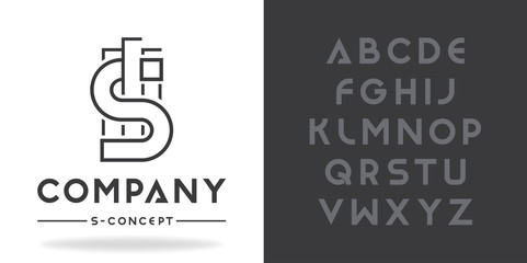Real estate, business logo template. Font character design and font family.