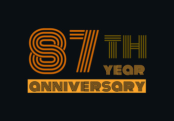 87 years anniversary line style gold color with the gray background 