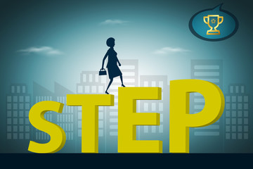 Fototapeta premium Career ladder, business woman is stepping into success