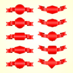 Red and gold ribbons set. Design blanks element banners and label ,for greeting or advertising. Symbols decoration.