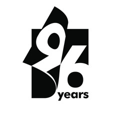 Isolated abstract logo 96 years. In the form of an open book, magazine. Happy greeting card for the 96th birthday. Black color writing on white background. - obrazy, fototapety, plakaty