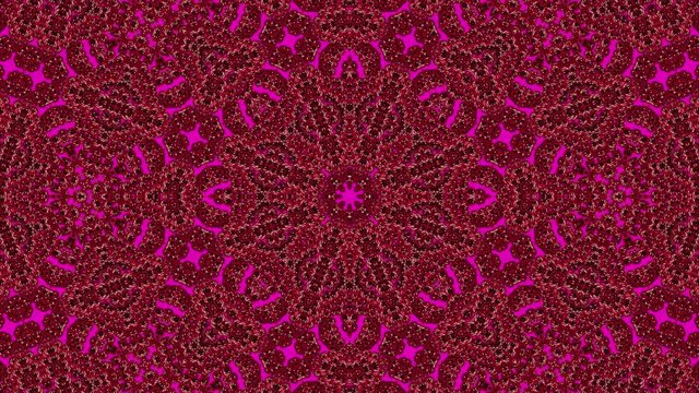 3d Looped abstract ornate decorative background. Hypnotic trendy dark red colored kaleidoscope.