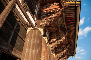 wooden ornamental roof of a japanese temple