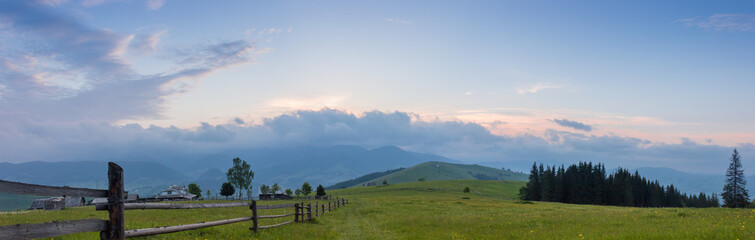 Fototapeta na wymiar Gloomy morning in the Carpathian Mountains, panoramic view