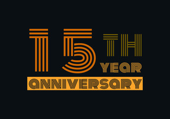 15 years anniversary line style gold color with the gray background 