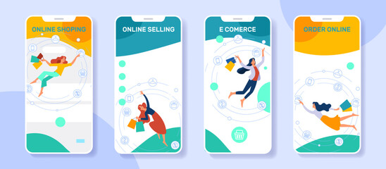 Online shopping banner, mobile app templates, concept vector illustration flat design.