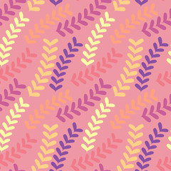 Pastel colored seamless pattern with abstract floral elements on pink background