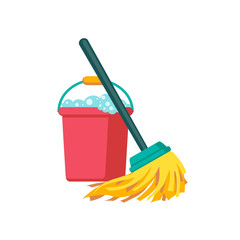 Vector bucket and mop. Cleaning Icon © Crazy nook