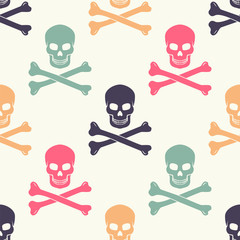 Seamless pattern with colorful  skulls and crossbones. Modern seamless hipster background.