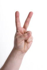 Victory sign with a male hand