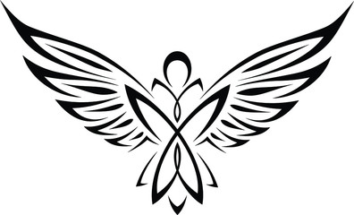 Angel Black and White Tribal Tattoo