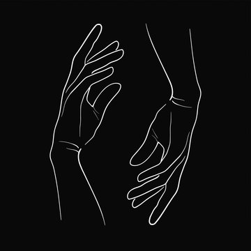 Illustration of female hands isolated on black background. Female hand illustration. Hands sketch