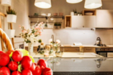 Table background of free space and kitchen interior 