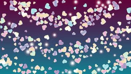 Fototapeta na wymiar Realistic Background with Confetti of Hearts Glitter Particles.