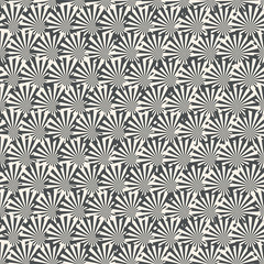 Striped shapes with rays. Abstract geometric seamless pattern. Vector.