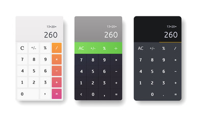 Smartphone calculator app interface. Mobile calculator design screen concept for device.