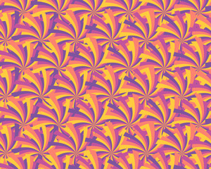 Striped shapes with rays. Abstract geometric seamless pattern. Vector.