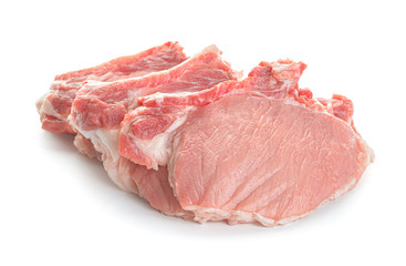 Raw pork meat on white background