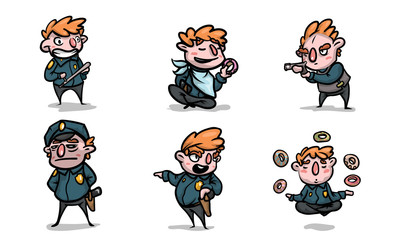 Boy in military costume playing role of policeman vector illustration