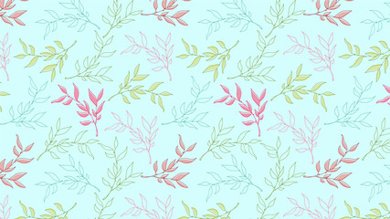 Floral multi-colored blue background. Leaf pattern