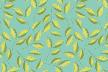 Floral green background with green leaves. Leaf pattern.