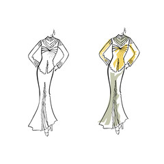 Mannequin Woman Dress Fashion Casual Clothes Model Freehand Sketch illustration