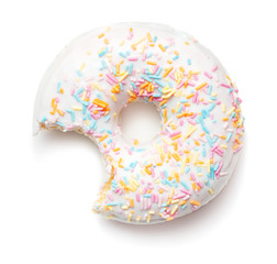 single bitten doughnut isolated on white background
