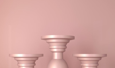 Podium - classic 3D column. Pedestal for product presentation. Order architectural pink platform for store advert. Exhibition stand - render illustration