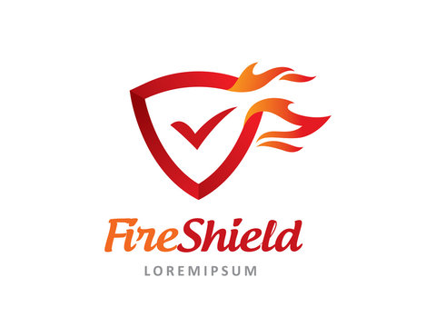 Fire shield logo template design, icon, symbol