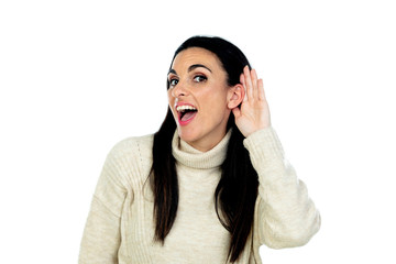 Attractive brunette woman listening something