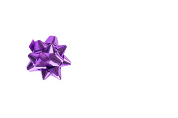 Fototapeta na wymiar Violet, purple bow isolated on white background, copy space